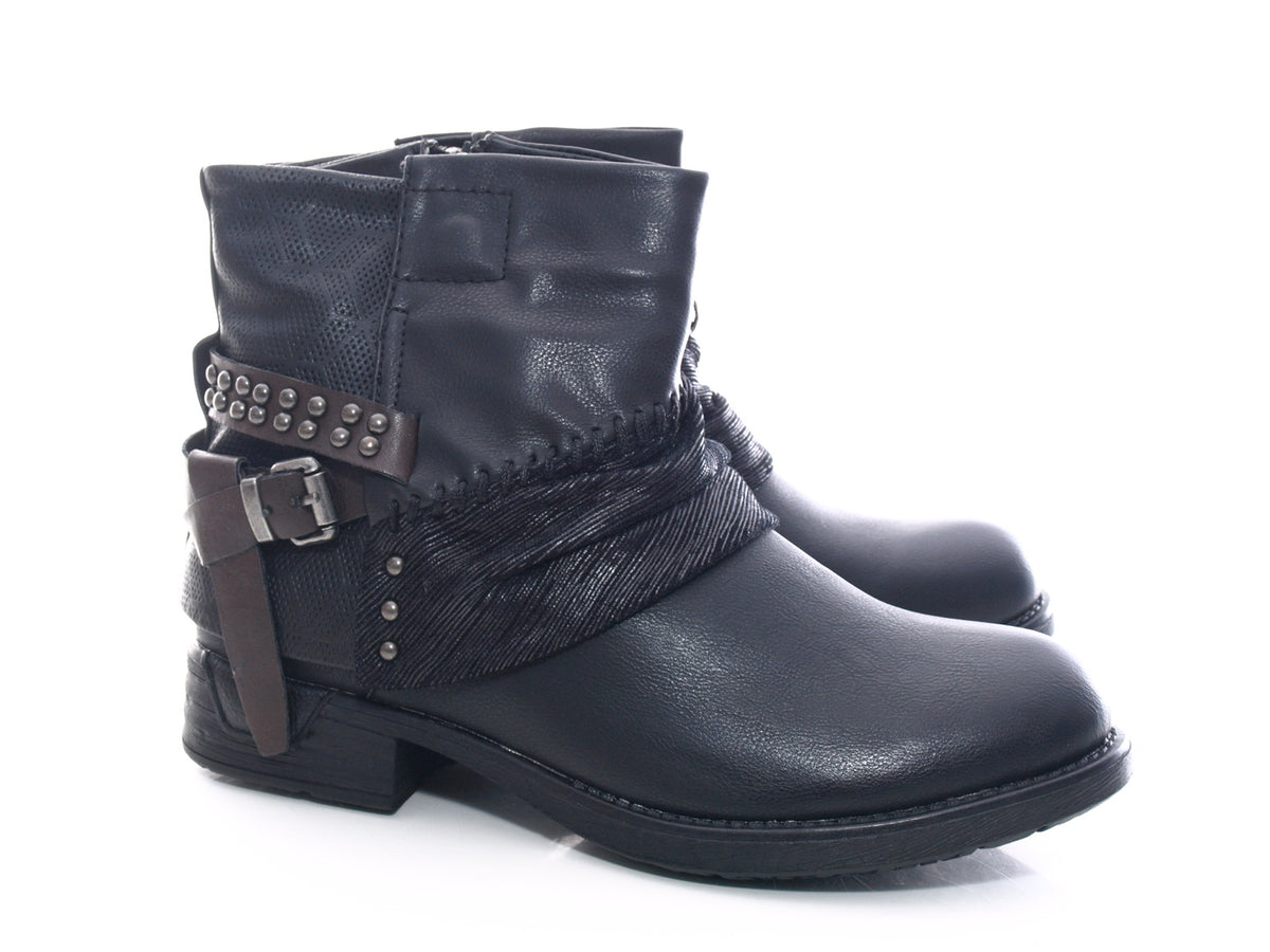 Bottines femme, bottes de motard, bottes d'extérieur, bottes d'hiver fourrées, noir # 283