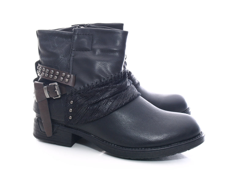 Bottines femme, bottes de motard, bottes d'extérieur, bottes d'hiver fourrées, noir # 283