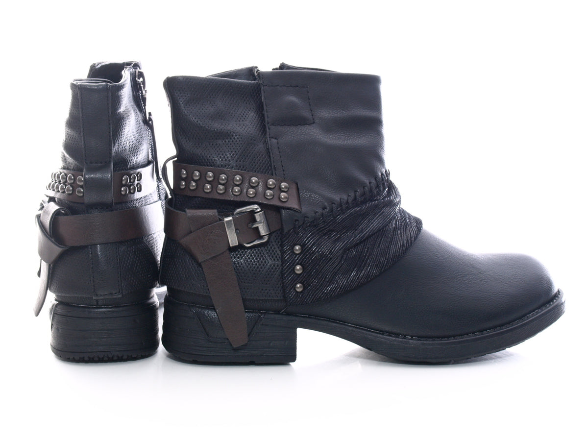 Bottines femme, bottes de motard, bottes d'extérieur, bottes d'hiver fourrées, noir # 283