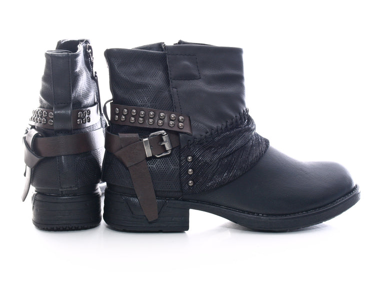 Bottines femme, bottes de motard, bottes d'extérieur, bottes d'hiver fourrées, noir # 283