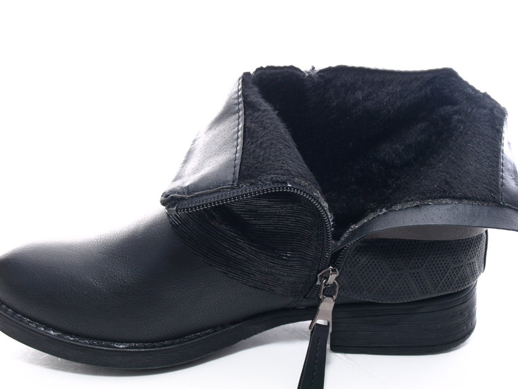 Bottines femme, bottes de motard, bottes d'extérieur, bottes d'hiver fourrées, noir # 283