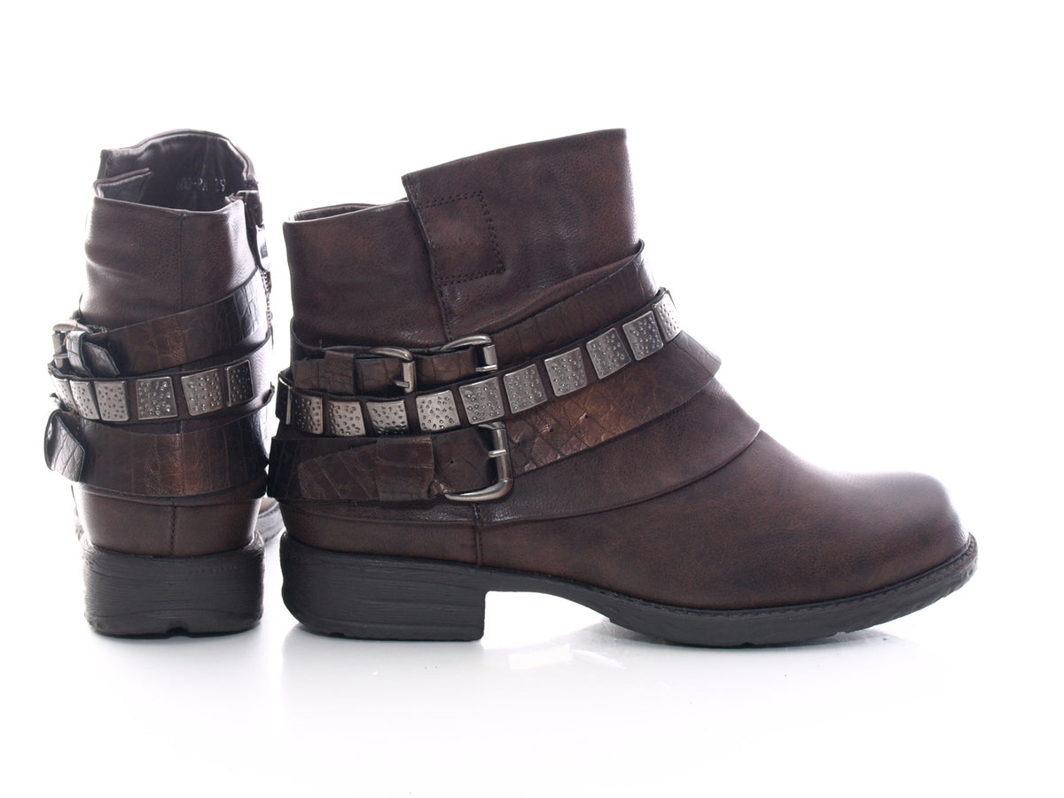 Women's ankle boots biker boots outdoor winter boots warm lined brown # 600