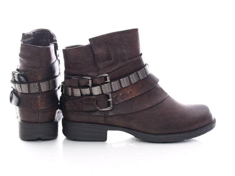 Women's ankle boots biker boots outdoor winter boots warm lined brown # 600