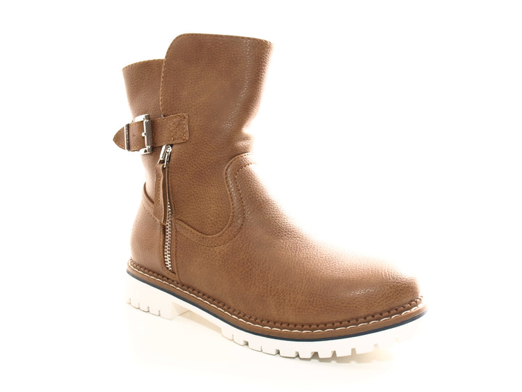 Bottines biker pour femme, bottes d'hiver outdoor, doublure chaude, camel # 546