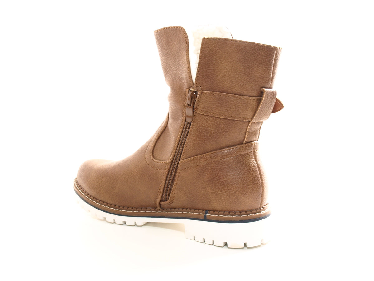Bottines biker pour femme, bottes d'hiver outdoor, doublure chaude, camel # 546