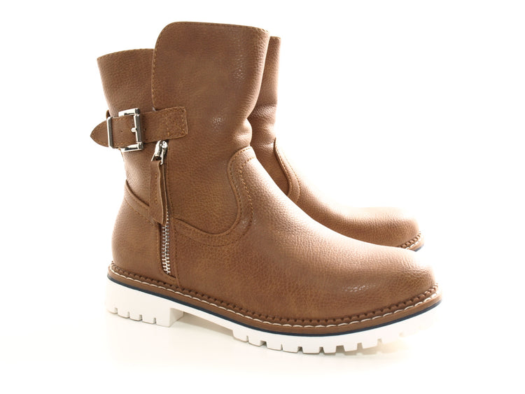 Bottines biker pour femme, bottes d'hiver outdoor, doublure chaude, camel # 546