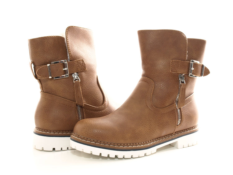 Women's ankle boots, biker boots, outdoor winter boots, warm lined, camel # 546