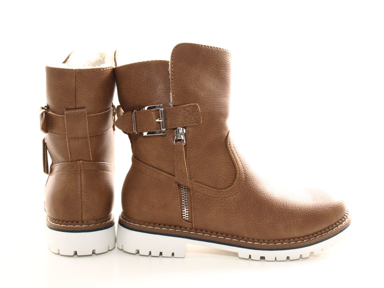 Bottines biker pour femme, bottes d'hiver outdoor, doublure chaude, camel # 546