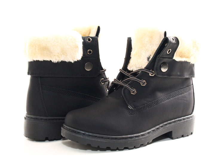 Bottines femme style biker, bottes d'extérieur hiver, doublure chaude, noir # 9120