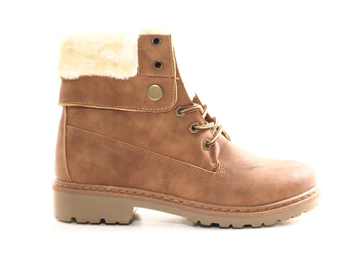 Bottines motardes pour femme, bottes d'extérieur, bottes d'hiver, doublure chaude, camel # 9120