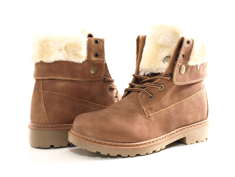 Bottines motardes pour femme, bottes d'extérieur, bottes d'hiver, doublure chaude, camel # 9120