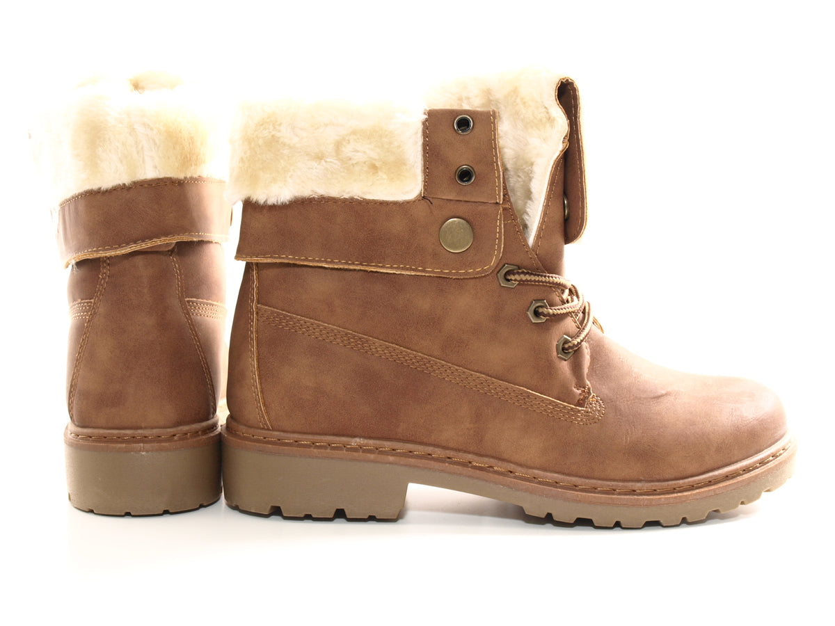 Bottines motardes pour femme, bottes d'extérieur, bottes d'hiver, doublure chaude, camel # 9120