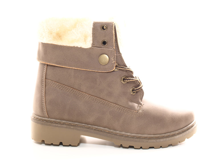 Women's ankle biker boots outdoor winter boots warm lined khaki # 9120