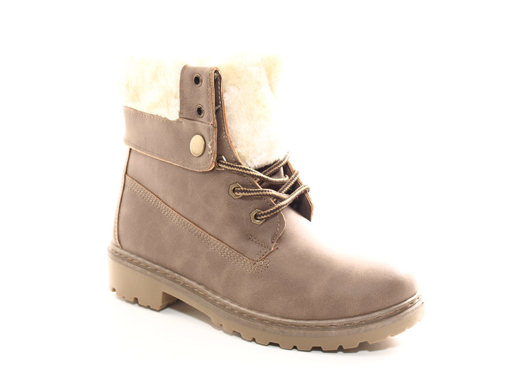 Women's ankle biker boots outdoor winter boots warm lined khaki # 9120