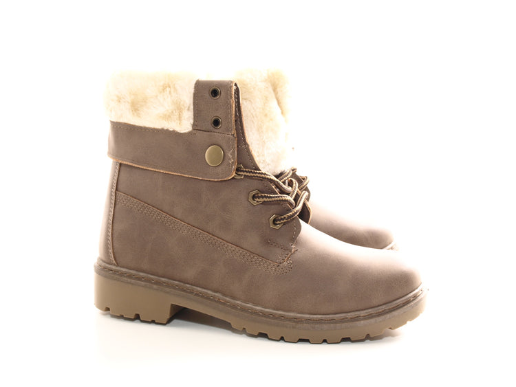 Women's ankle biker boots outdoor winter boots warm lined khaki # 9120