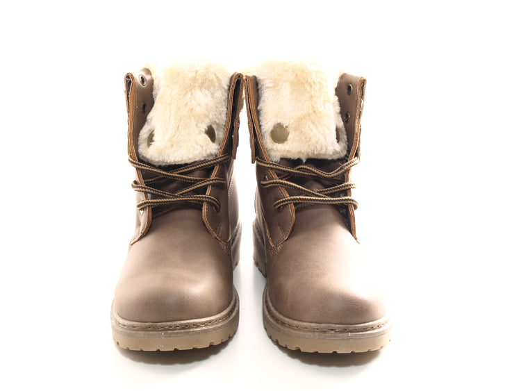 Women's ankle biker boots outdoor winter boots warm lined khaki # 9120