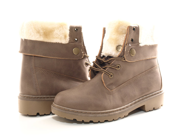 Bottines biker pour femme, bottes d'hiver outdoor, doublure chaude, kaki # 9120