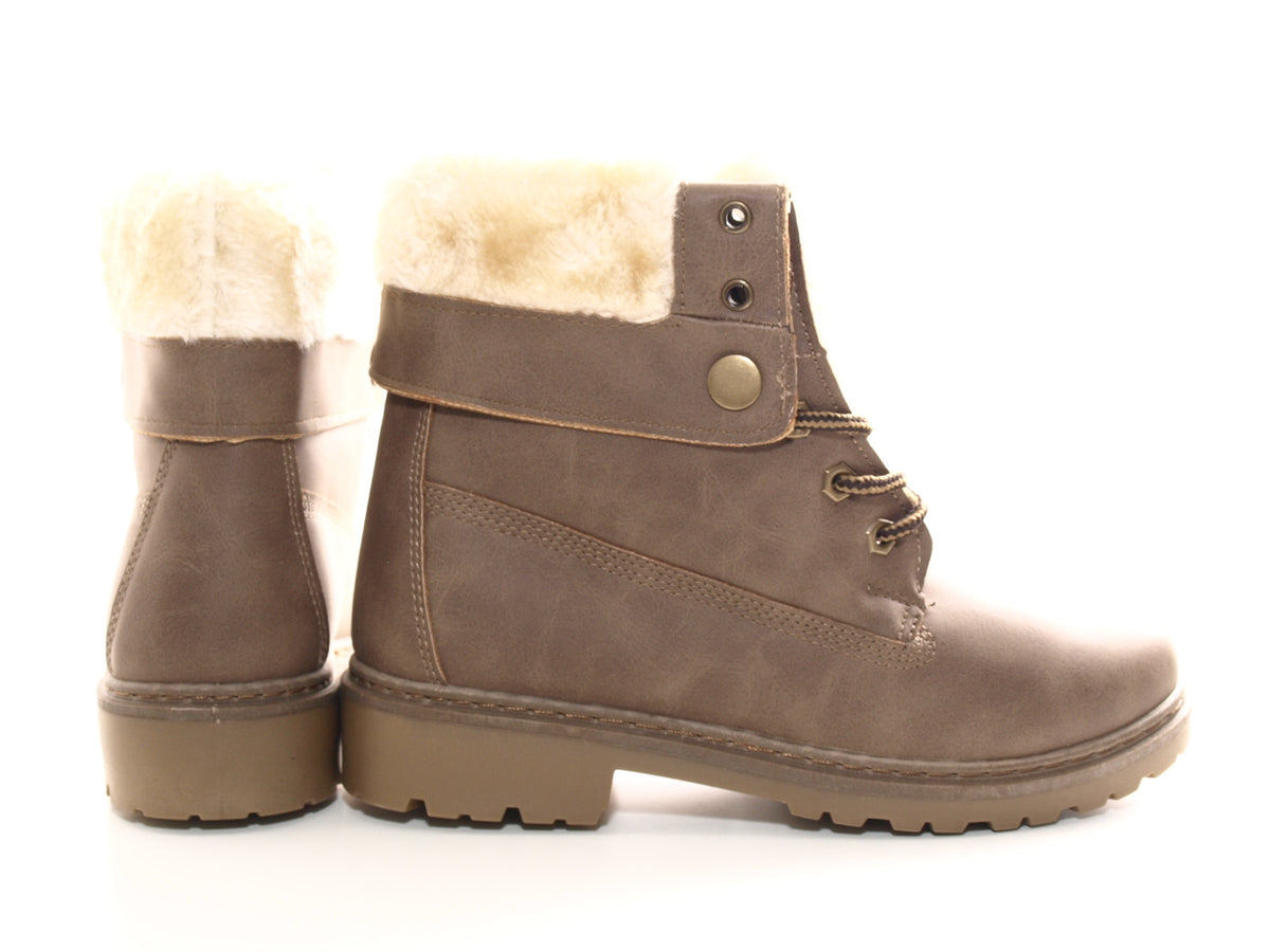 Women's ankle biker boots outdoor winter boots warm lined khaki # 9120