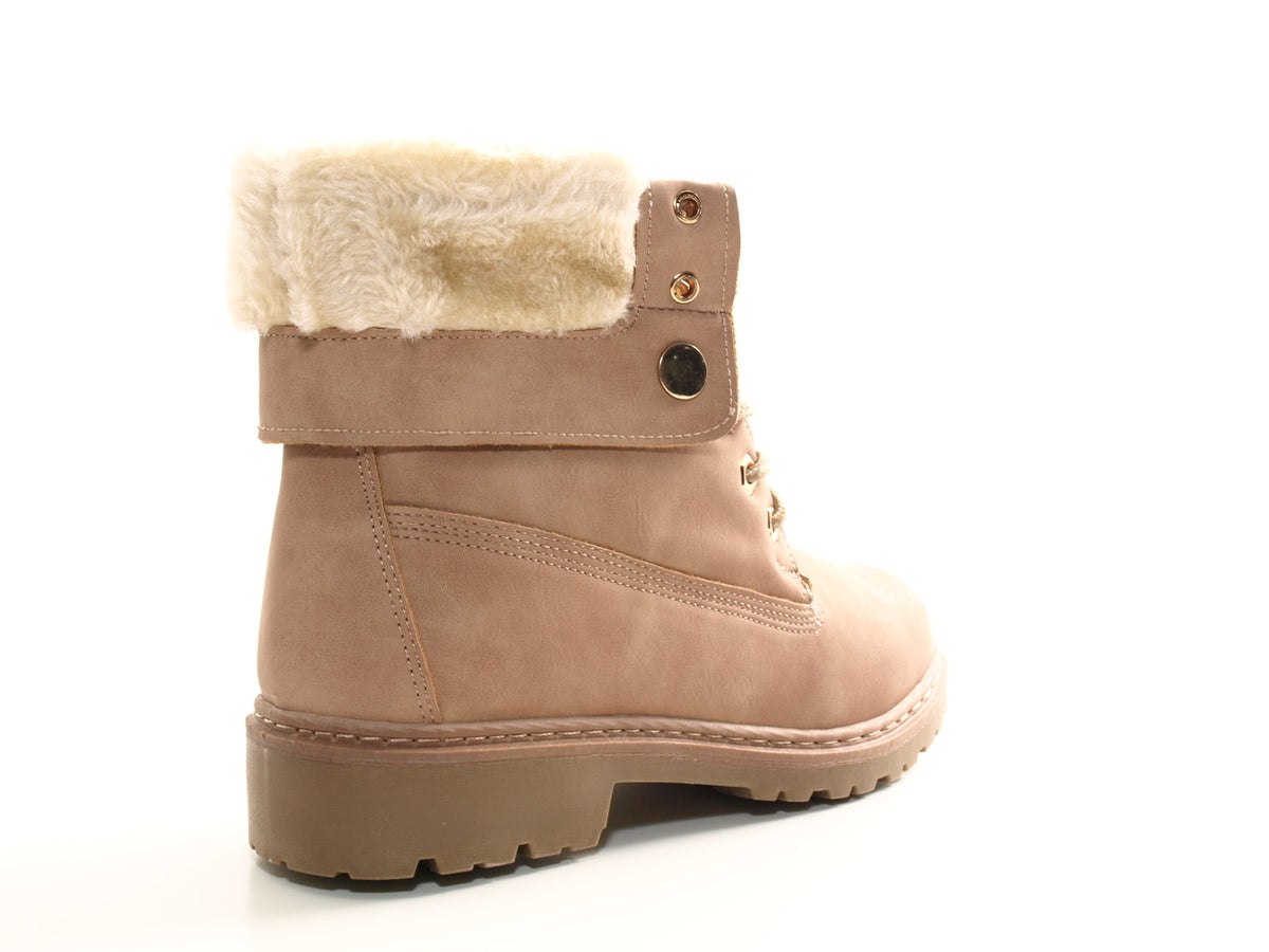 Women's ankle boots biker boots outdoor winter boots warm lined pink # 9120