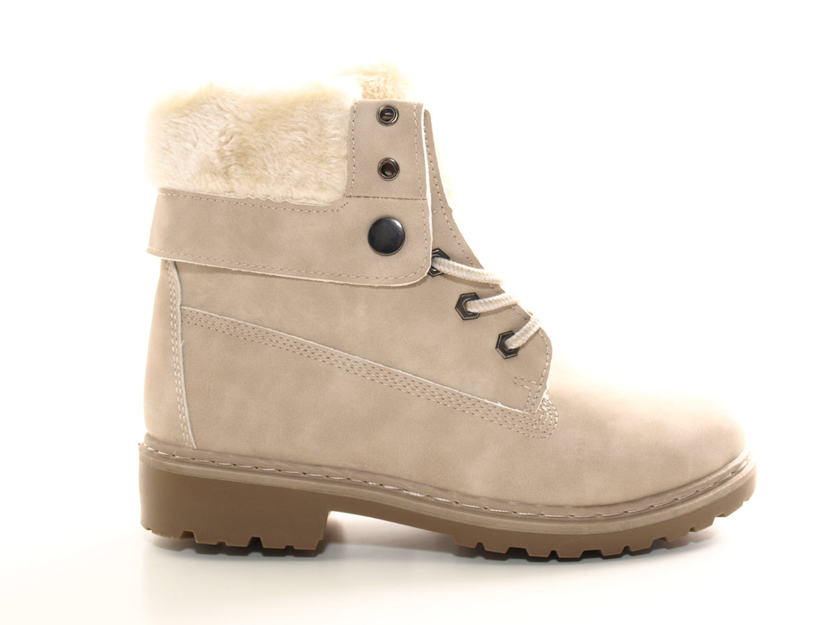 Women's ankle boots, biker boots, outdoor winter boots, warm lined, beige # 9120