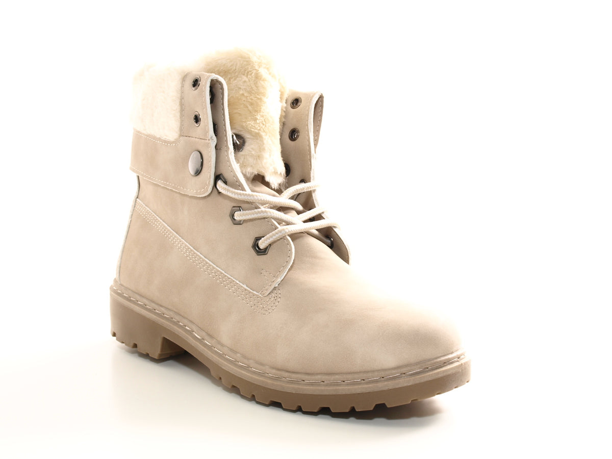 Women's ankle boots, biker boots, outdoor winter boots, warm lined, beige # 9120