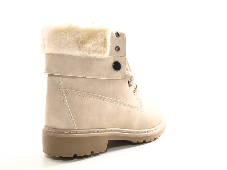 Women's ankle boots, biker boots, outdoor winter boots, warm lined, beige # 9120