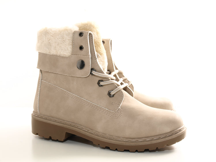 Women's ankle boots, biker boots, outdoor winter boots, warm lined, beige # 9120
