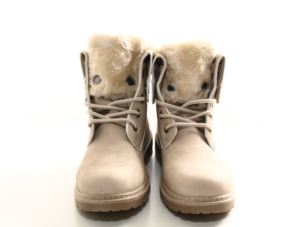 Women's ankle boots, biker boots, outdoor winter boots, warm lined, beige # 9120