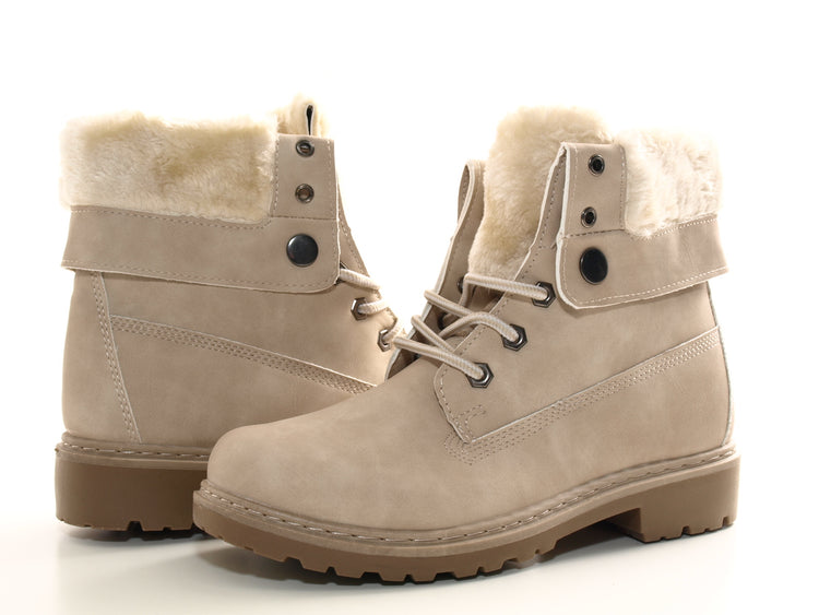 Bottines motardes pour femme, bottes d'hiver outdoor, doublure chaude, beige # 9120