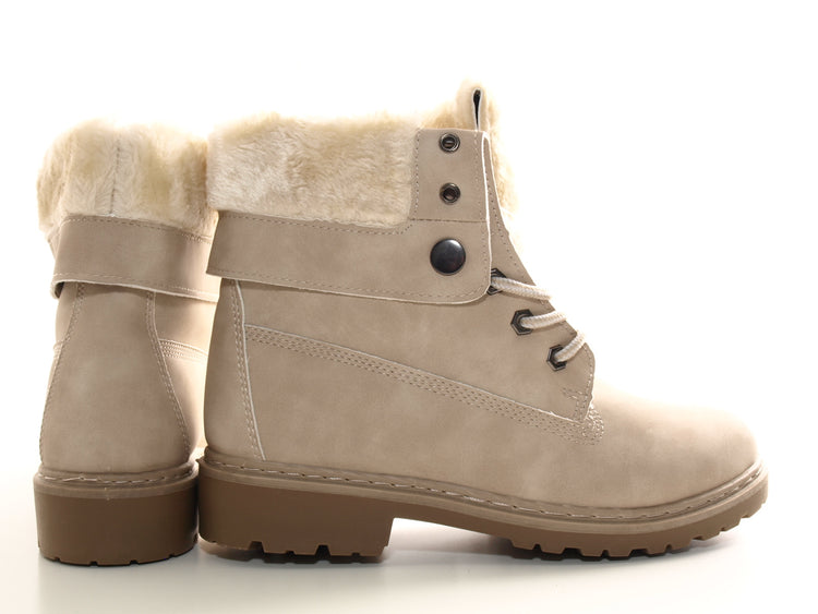 Women's ankle boots, biker boots, outdoor winter boots, warm lined, beige # 9120