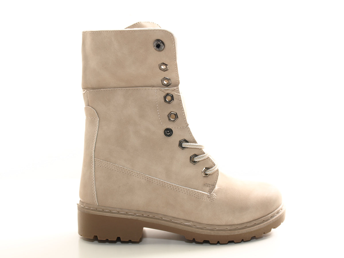 Women's ankle boots, biker boots, outdoor winter boots, warm lined, beige # 9120