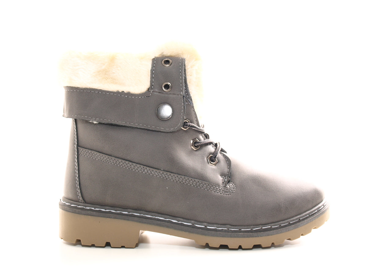 Bottines motardes pour femme, bottes d'extérieur hivernales, doublure chaude, gris # 9120