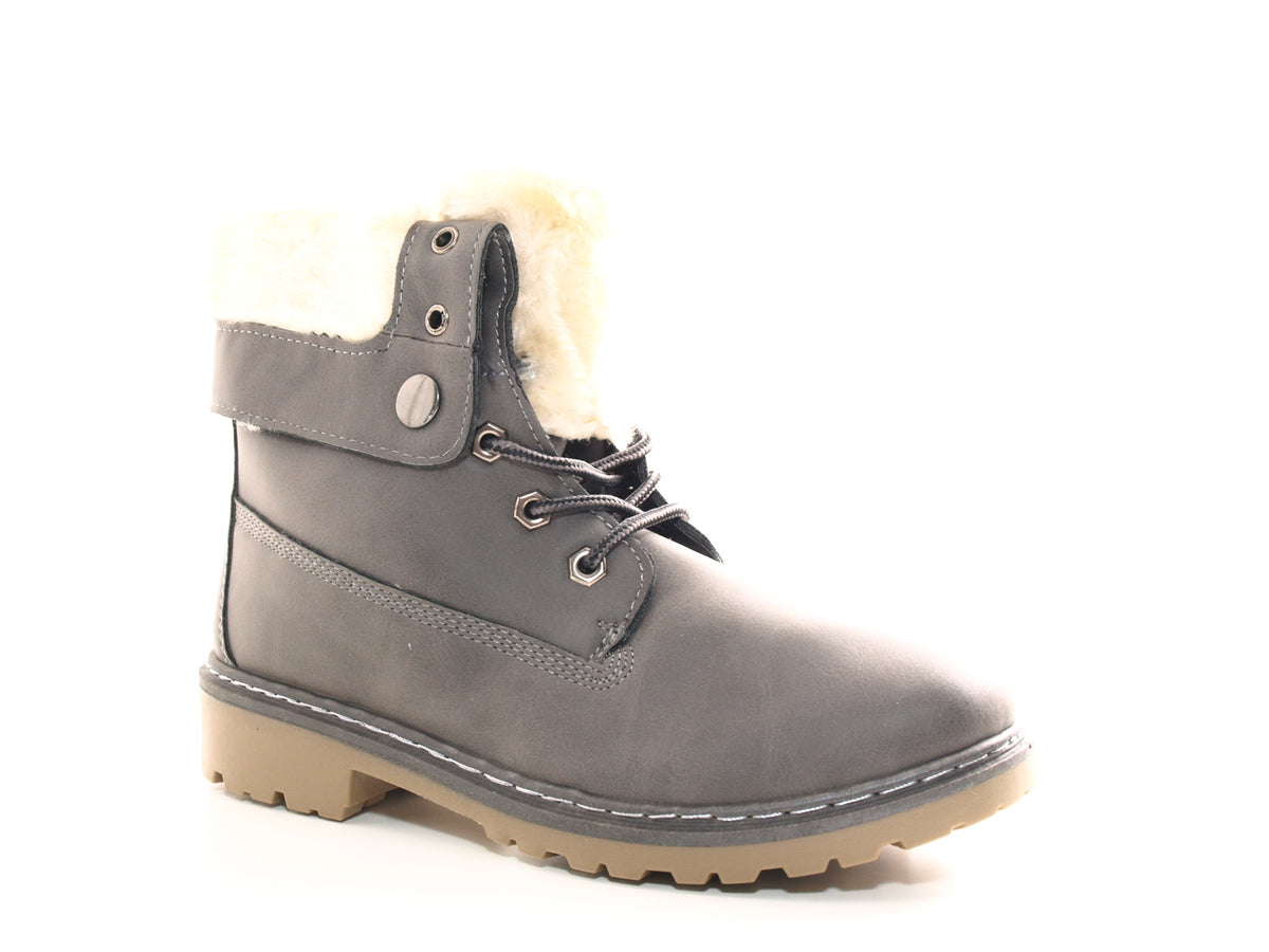 Bottines motardes pour femme, bottes d'extérieur hivernales, doublure chaude, gris # 9120