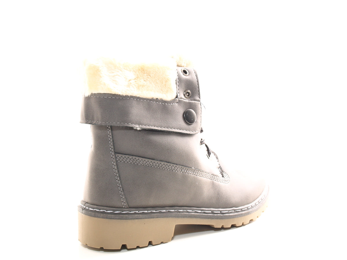 Bottines motardes pour femme, bottes d'extérieur hivernales, doublure chaude, gris # 9120