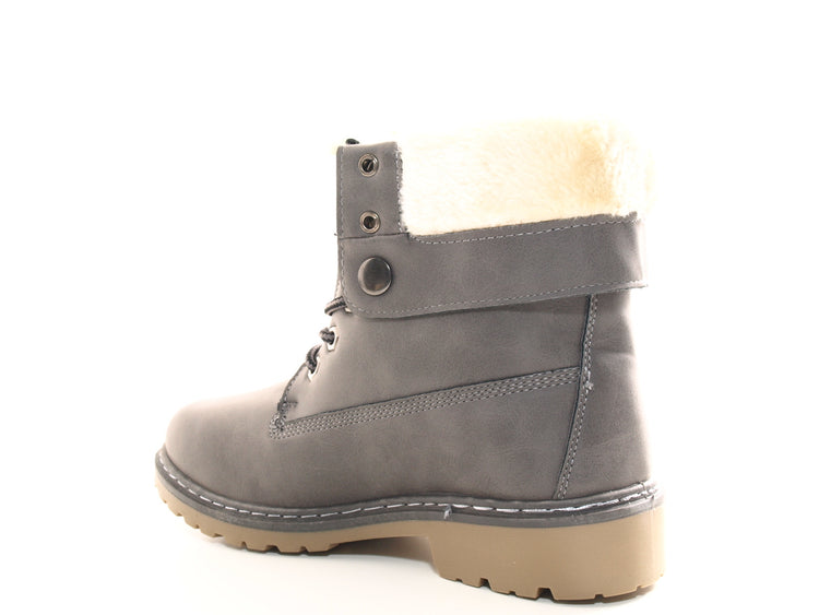 Bottines motardes pour femme, bottes d'extérieur hivernales, doublure chaude, gris # 9120
