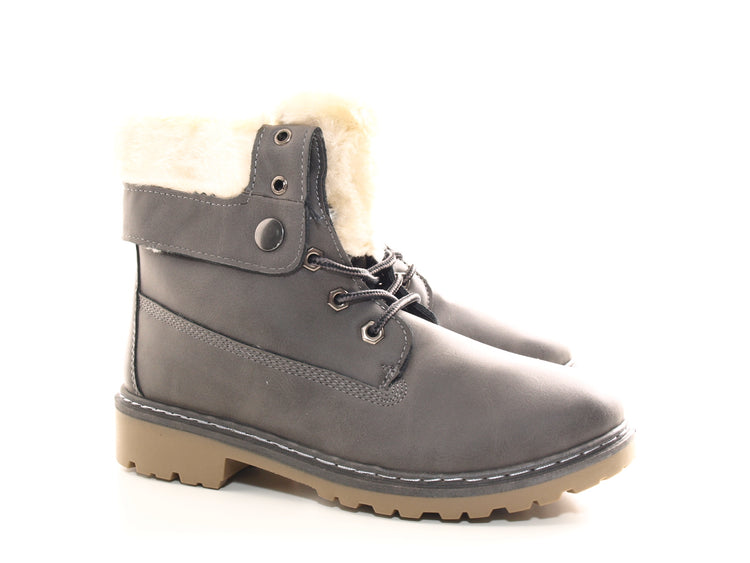 Bottines motardes pour femme, bottes d'extérieur hivernales, doublure chaude, gris # 9120