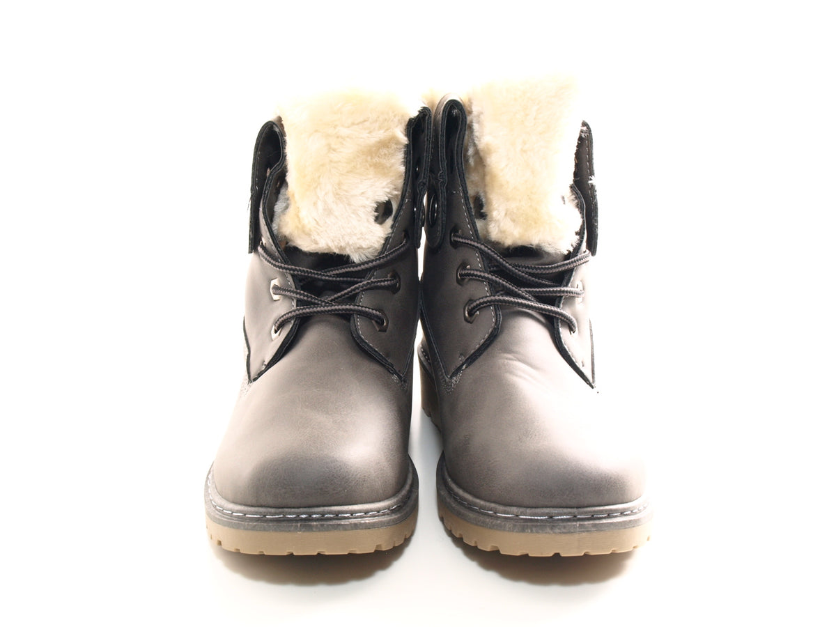 Bottines motardes pour femme, bottes d'extérieur hivernales, doublure chaude, gris # 9120