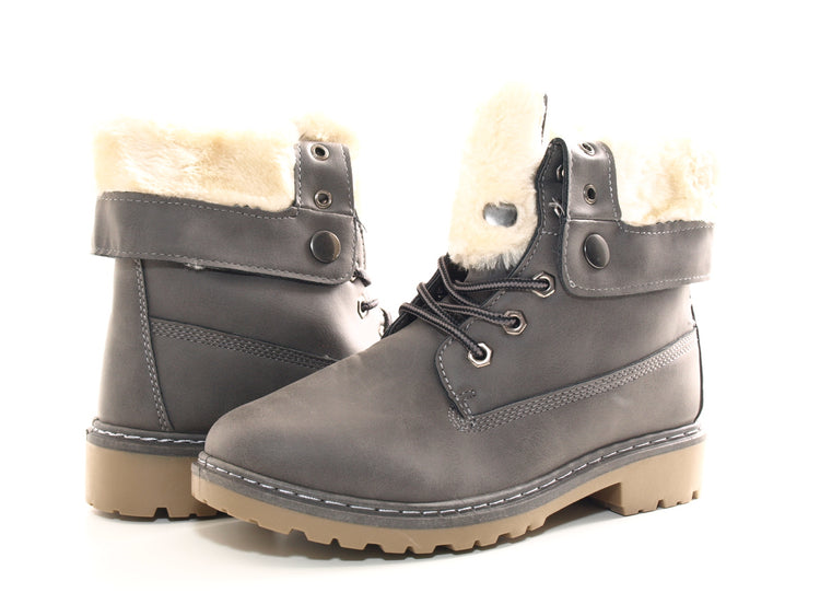 Bottines motardes pour femme, bottes d'extérieur hivernales, doublure chaude, gris # 9120
