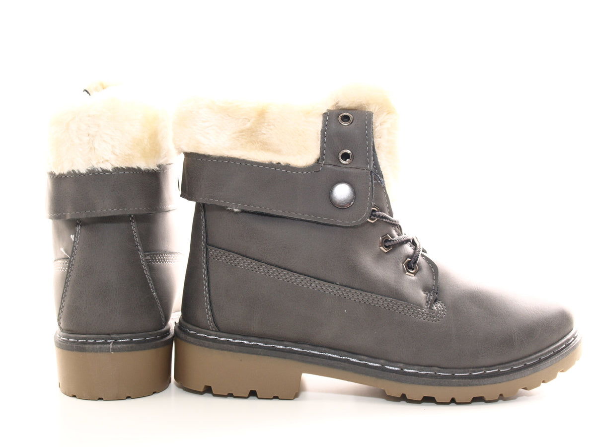 Bottines motardes pour femme, bottes d'extérieur hivernales, doublure chaude, gris # 9120