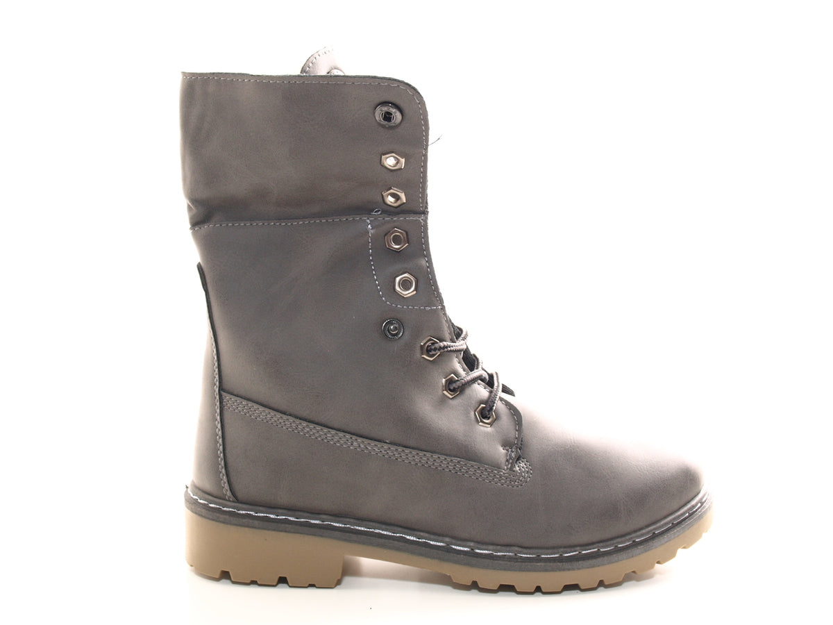 Bottines motardes pour femme, bottes d'extérieur hivernales, doublure chaude, gris # 9120