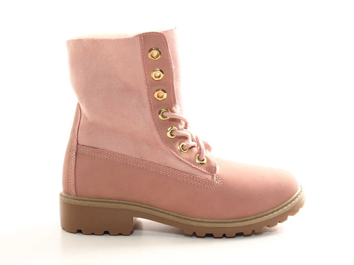 Bottines à lacets pour femmes, bottes d'extérieur, bottes d'hiver chaudes fourrées rose # 2
