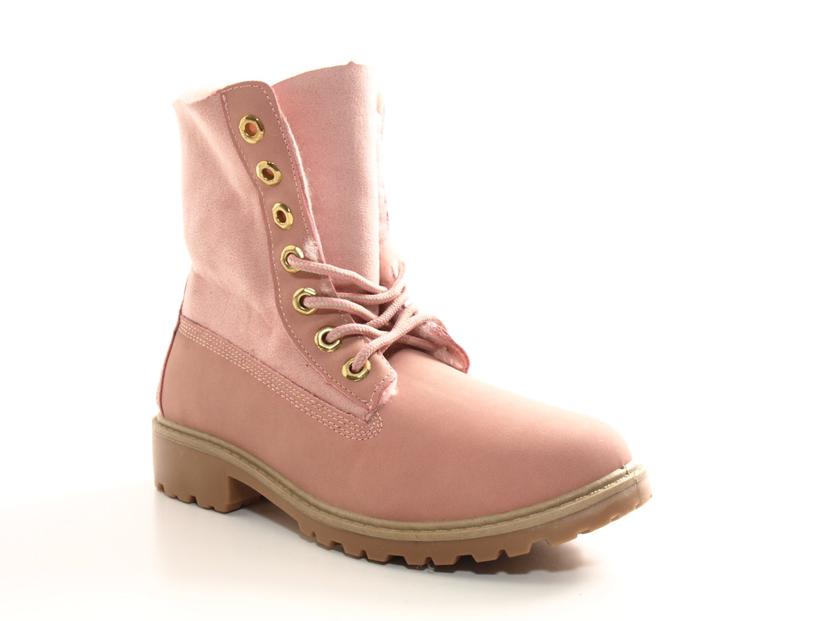 Bottines à lacets pour femmes, bottes d'extérieur, bottes d'hiver chaudes fourrées rose # 2