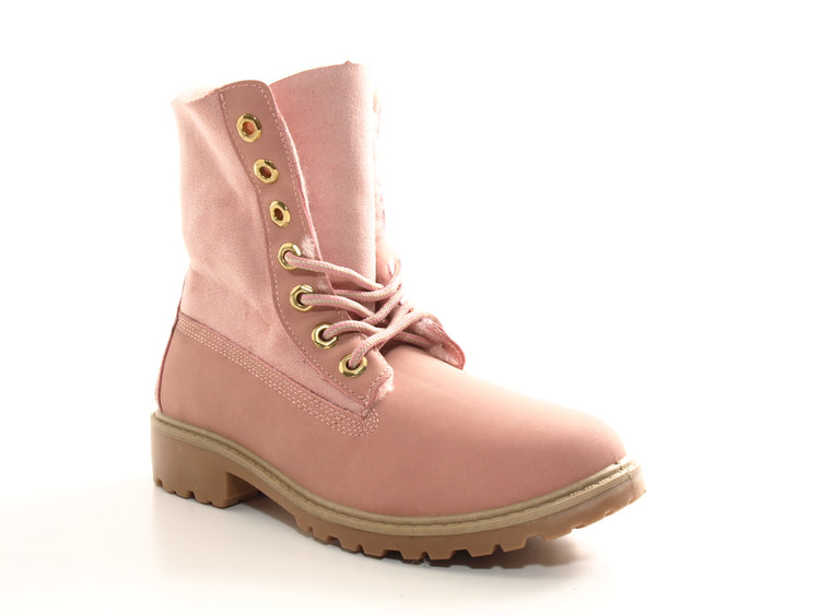 Bottines à lacets pour femmes, bottes d'extérieur, bottes d'hiver chaudes fourrées rose # 2