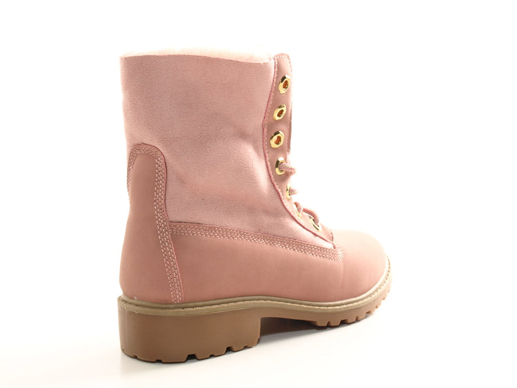 Bottines à lacets pour femmes, bottes d'extérieur, bottes d'hiver chaudes fourrées rose # 2