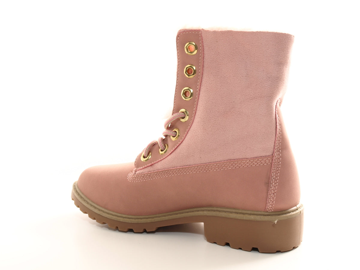 Bottines à lacets pour femmes, bottes d'extérieur, bottes d'hiver chaudes fourrées rose # 2