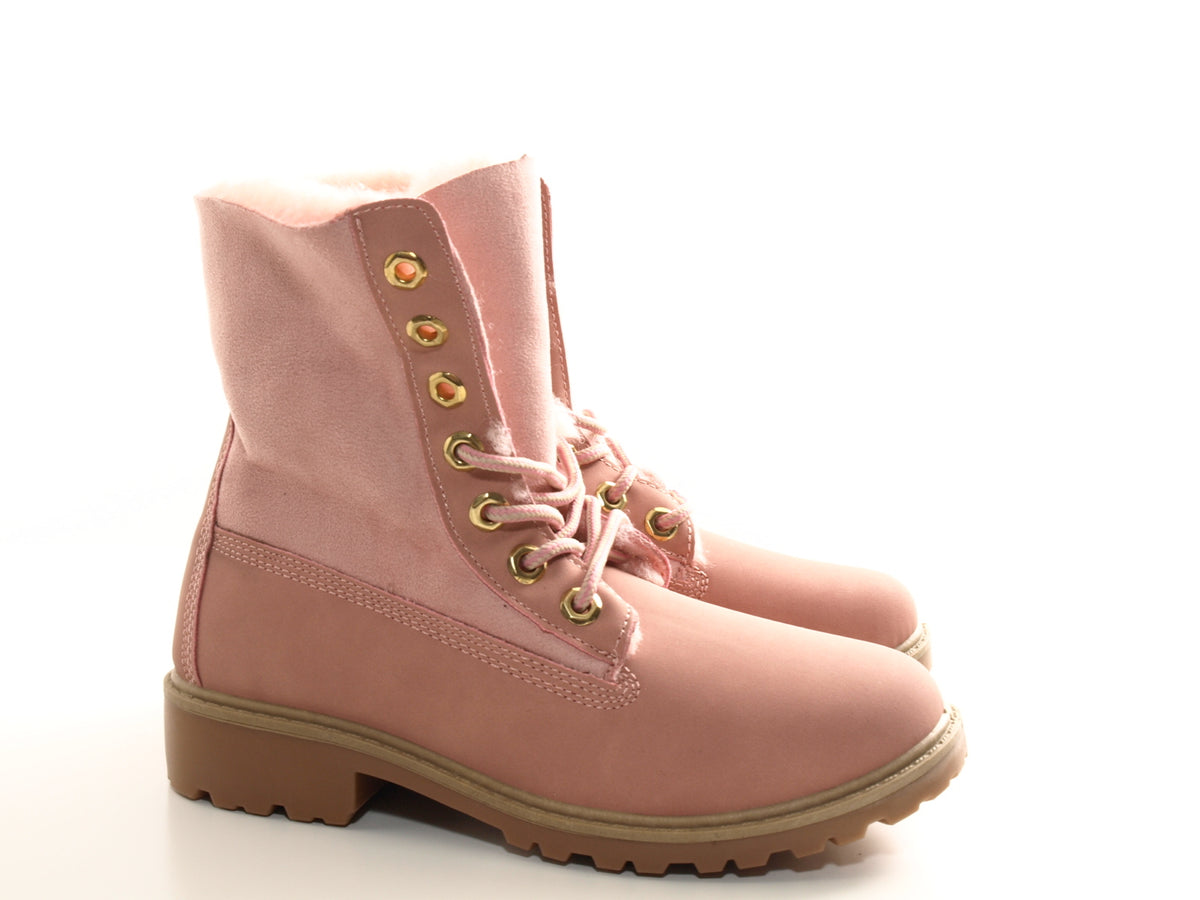 Bottines à lacets pour femmes, bottes d'extérieur, bottes d'hiver chaudes fourrées rose # 2