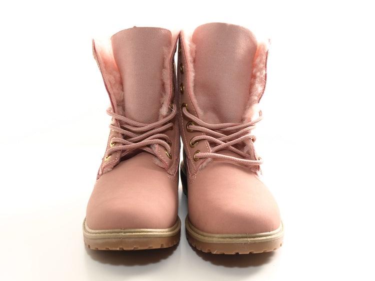 Bottines à lacets pour femmes, bottes d'extérieur, bottes d'hiver chaudes fourrées rose # 2