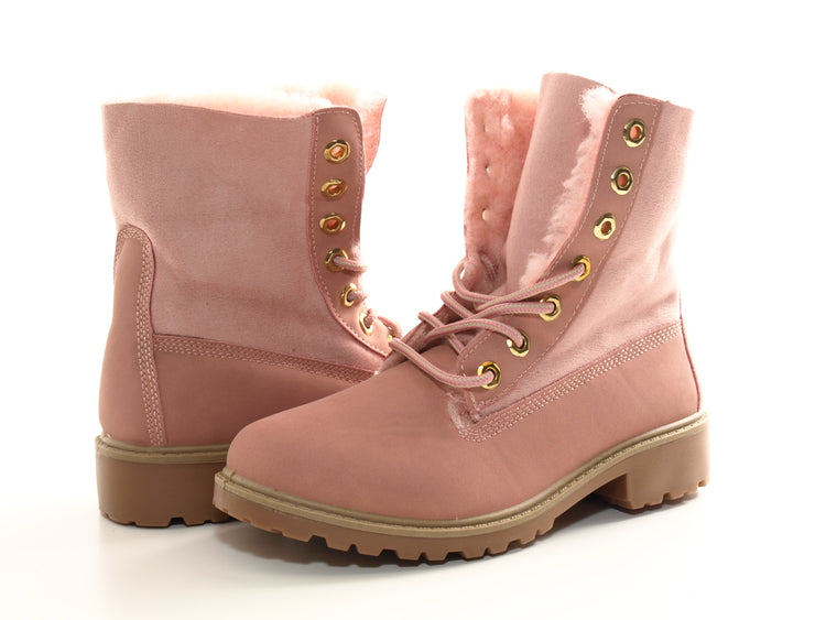 Women's ankle boots lace-up boots outdoor winter boots warmly lined pink # 2