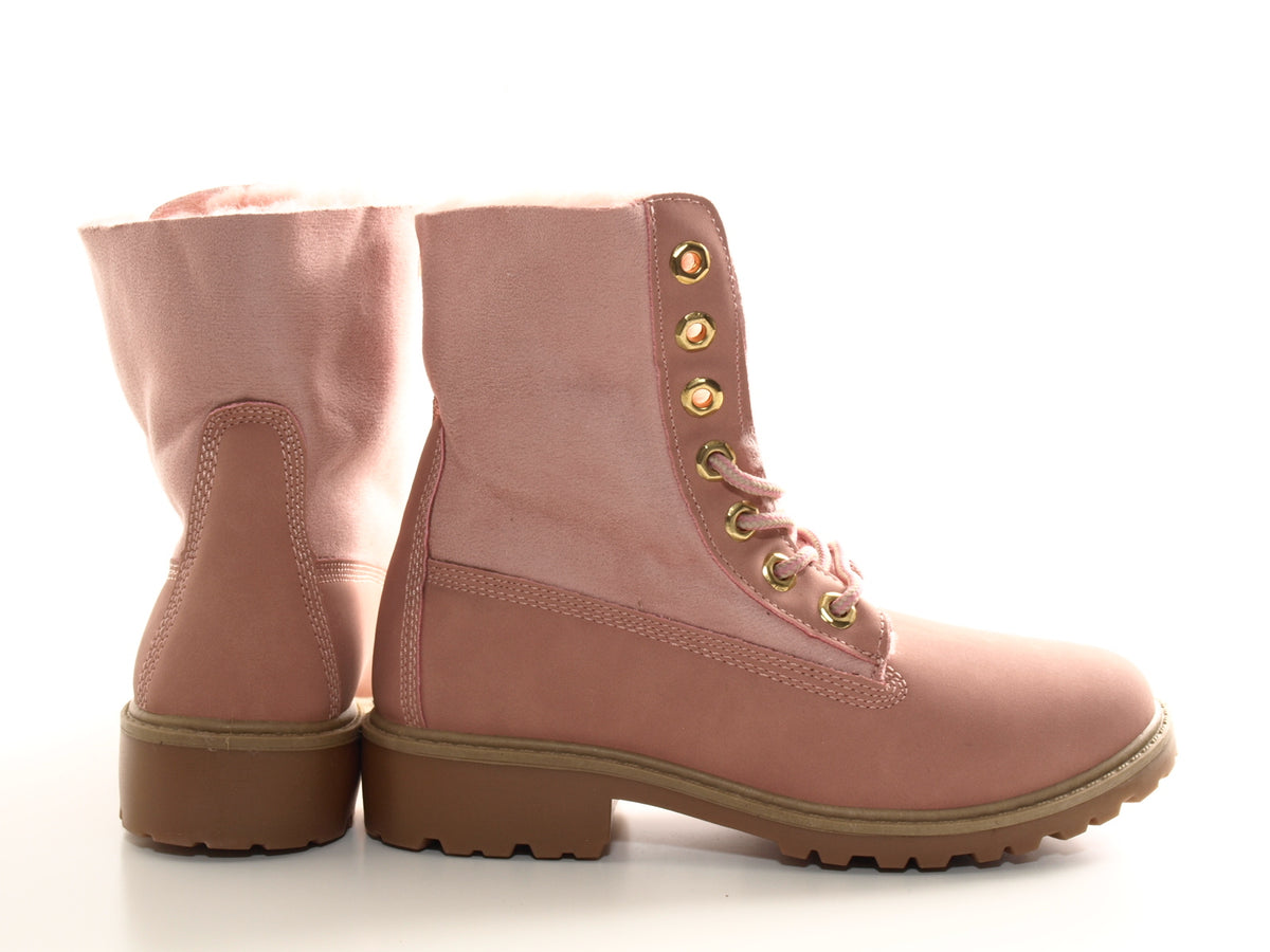 Bottines à lacets pour femmes, bottes d'extérieur, bottes d'hiver chaudes fourrées rose # 2