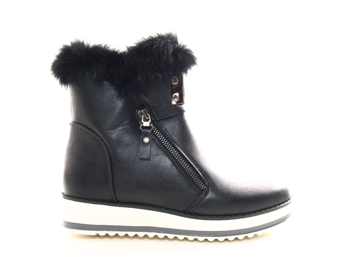 Bottines femme boots motardes bottes outdoor hiver fourrées chaud noir # 931